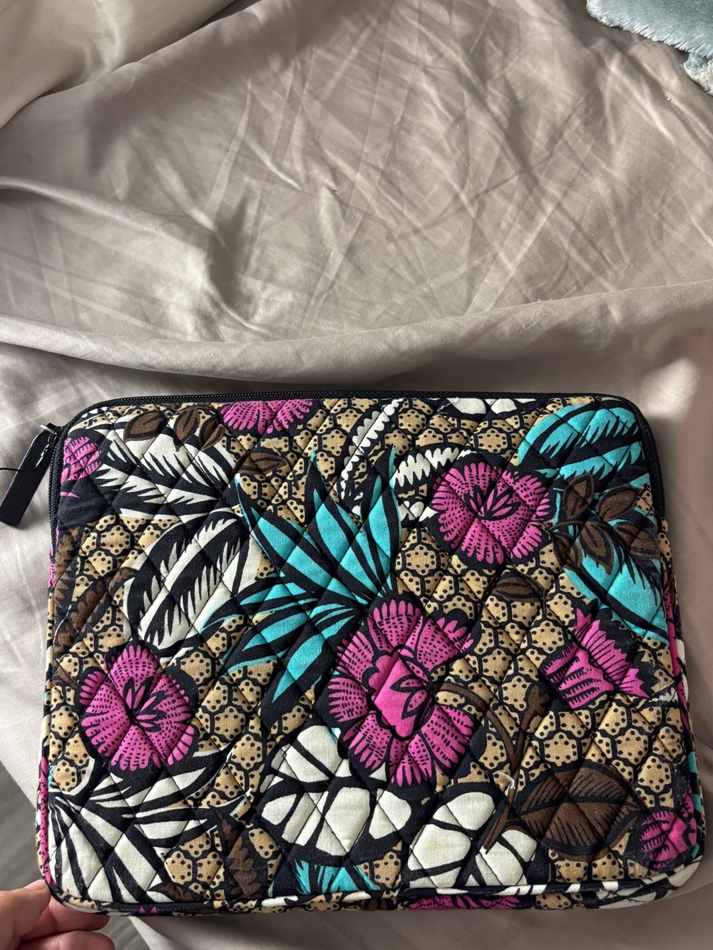 Quilted Floral Tablet Sleeve - Pink, Teal & Brown